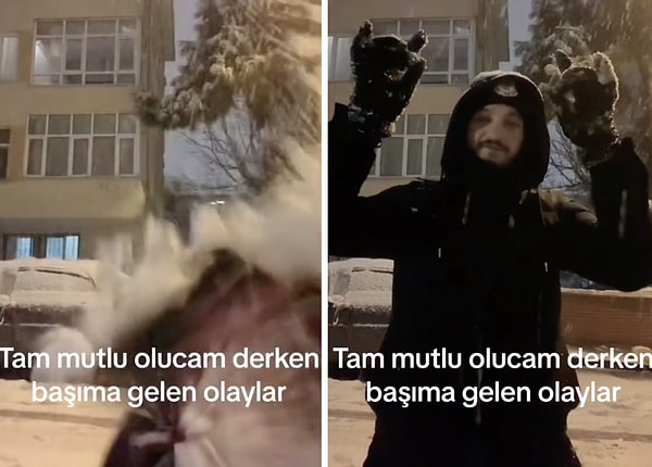 Videos sırasında sevgilisinden gelen dev kartopuyla bir anda kendini yerde buldu.