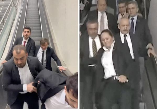 Videoda, daha önce bir yürüyen merdiven kazasıyla gündem olan Kılıçdaroğlu detayı dikkat çekti.