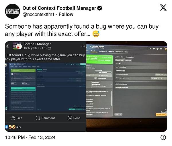 "Out of Context Football Manager" sayfasının gönderisinde yer alan görsellerde bu hatanın nasıl işlediği anlatılıyor;