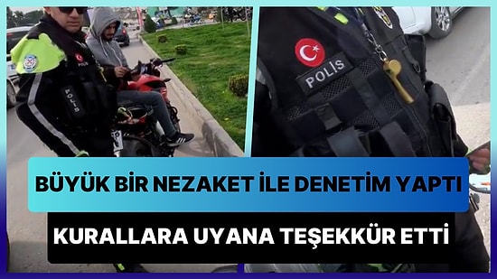 Görevini Büyük Bir Nezaketle Yapıp Kurallara Uyan Motosiklet Sürücüsüne Teşekkür Eden Trafik Polisi