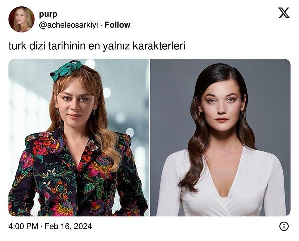 "Türk televizyonlarının en yalnız karakterleri" için bir akım başlatan @acheleosarkiyi adlı kullanıcıya gelen yanıtlar kalabalıklar içerisinde yapayalnız kalan karakterleri gün yüzüne çıkardı.
