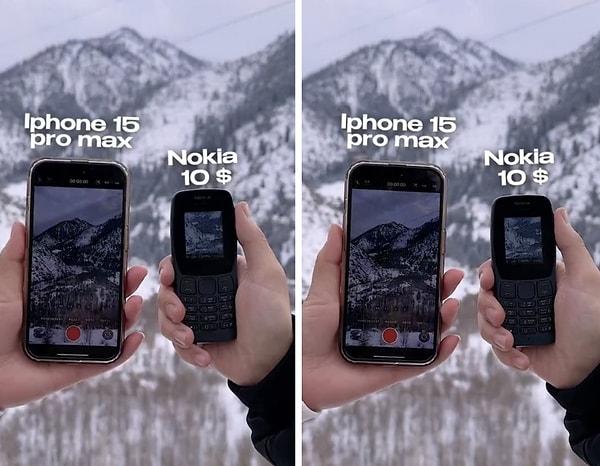 Günümüzün en önde gelen telefonlarından biri olan Iphone 15 Pro Max ile bir dönemin efsanesi Nokia'nın kameraları karşılaştırıldı.