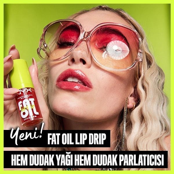 8. Uzun süre kalıcı parlaklık isteyenlerin tercihi Nyx Professional Makeup Fat Oil Lip Drip Dudak Yağı!