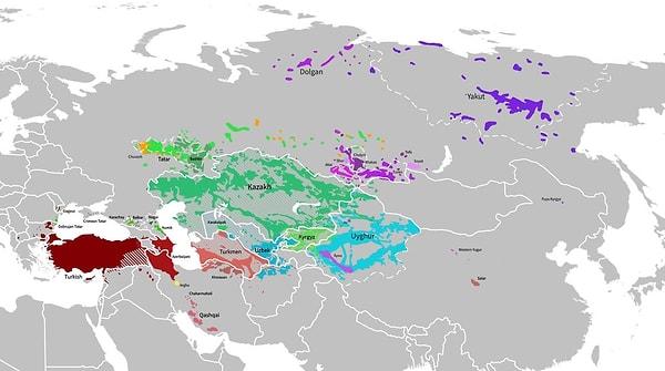 13. Dünya'da Türkçe konuşan milletlerin dağılımı.