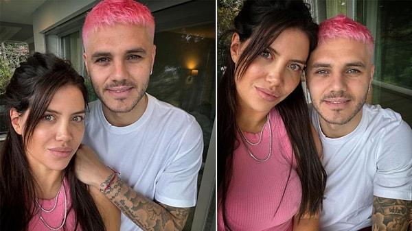 Saçını pembeye boyatan Arjantinli, 8 Mart Dünya Kadınlar Günü nedeniyle de sosyal medyada eşi  Wanda Nara ile fotoğraf paylaştı.