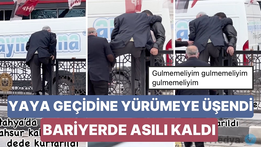 Yaya Geçidine Yürümeye Üşendi: Kütahya'da Bariyerlerde Asılı Kalan Bir Amca Vatandaşların Yardımıyla Kurtuldu