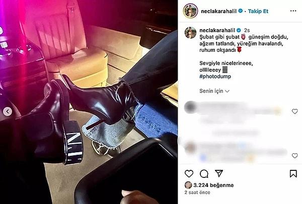 Ülkemizdeki sosyal medya kullanıcılarının stalk seviyesi sağ olsun, o ayakkabının kısa sahibi kısa süre içerisinde ortaya çıktı. Sosyal medya fenomeni Necla Karahalil'in aynı fotoğrafı paylaştığı bir de aşk methiyeleri düzdüğünü gördük!