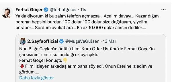 Ferhat Göçer bu açıklamadan sonra bir de Twitter hesabından paylaşım yapmıştı: 👇