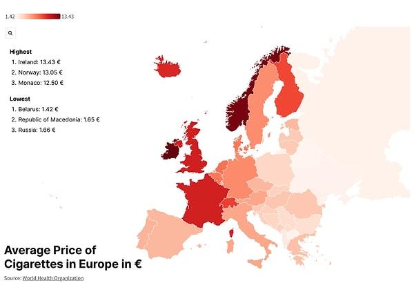 15. Avrupa'da sigara fiyatları.
