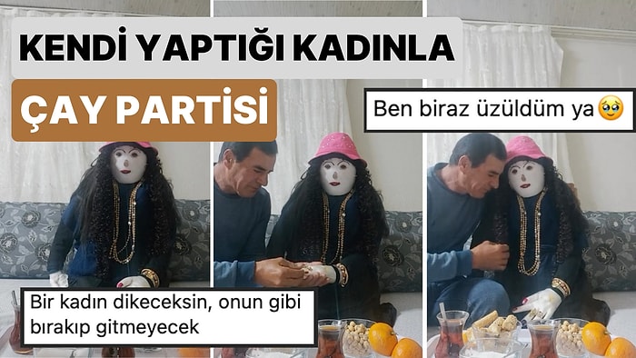 TikTok'ta Kendi Yaptığı Kukla Kadınla Romantik Bir Akşam Çayı İçen Amca İzleyenleri Duygudan Duyguya Sürükledi