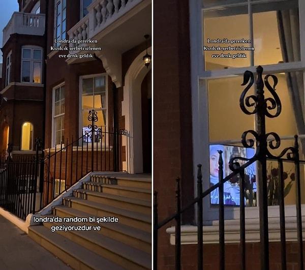 Londra sokaklarında rastgele gezdiğini belirten kadın, bir evde Kızılcık Şerbeti izlendiğini fark ederek o anları kaydetti.