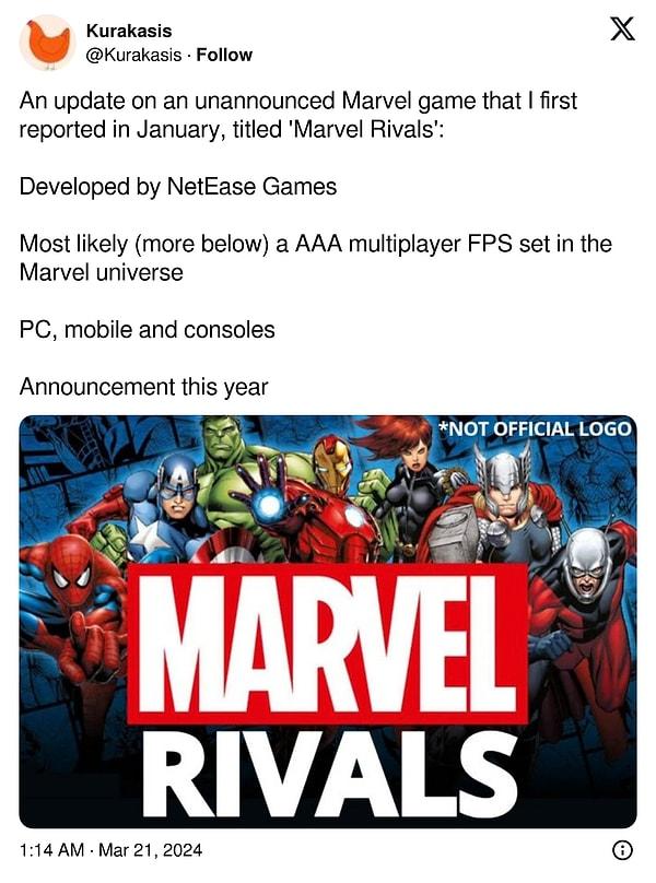 Yeni bir söylentiye göre ise Marvel AAA kalitesinde bir FPS oyunu üzerinde çalışıyor.