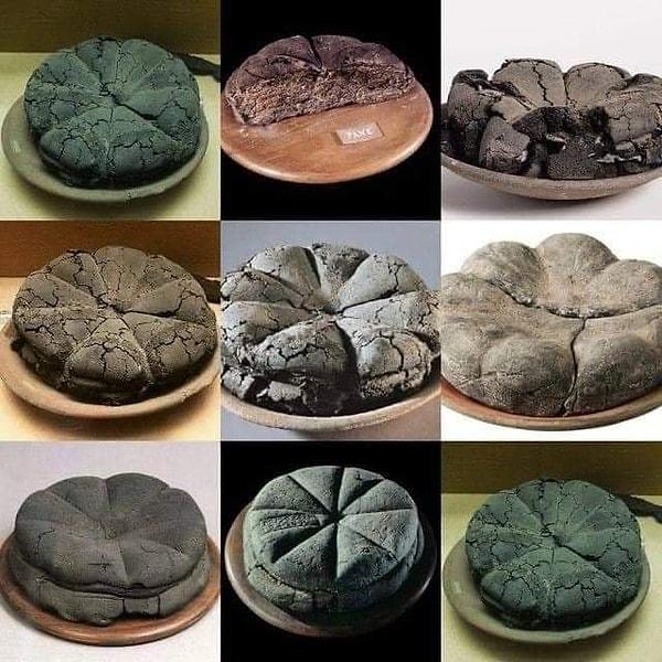 11. Pompeii ve Herculaneum'dan kömürleşmiş ekmek somunları.