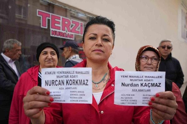 Samsun’un Atakum ilçesinde Yenimahalle Mahallesi’nde uzun yıllardır terzilik yapan Nurcan Korkmaz ve 4 erkek aday muhtarlık seçimi için yarıştı.