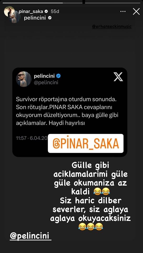 Yaptığı röportajla bazı iddialarda bulunan Pınar Saka, Instagram hesabından Sema'ya Dilber, Sema'nın hayranlarına da "Dilbersever" dedi.