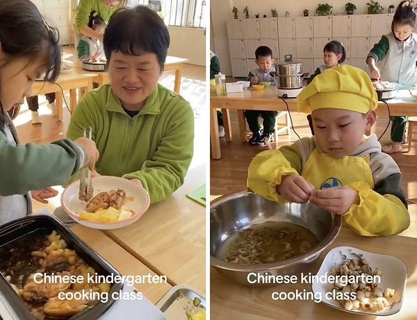 Çocukların her birlikte yemeklerini yapıp servis ettikleri videoda, çocukların özeni ve el becerileri dikkat çekti.