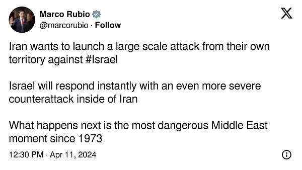 İşte, ABD'nin Florida Senatörü Marco Rubio tarafından Orta Doğu için yapılan '1973 yorumu' 👇