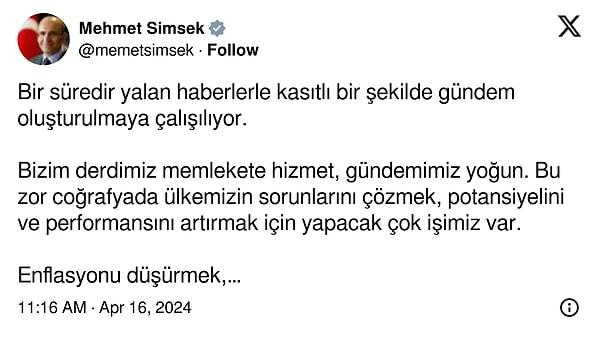 Hazine ve Maliye Bakanı Mehmet Şimşek, Cumhurbaşkanı Recep Tayyip Erdoğan'ın başından beri tam destek verdiği programı daha da güçlendireceklerini söyledi.