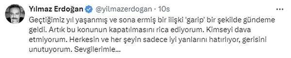 Aralarında 25 yaş fark olan Cansu Taşkın hakkında sessizliğini bozan Erdoğan "Kimseyi dava etmiyorum" ifadelerini kullandı.