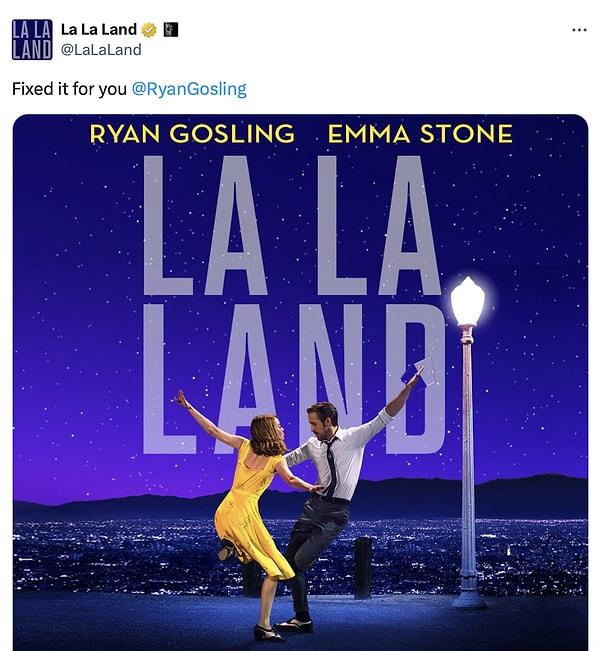 Ancak sinema dünyasında özellikle fotoşop dünyasında çareler asla tükenmez. Ünlü oyuncunun içine dert olan bu sorunun neyse ki kolay bir çözümü varmış. Gosling'in bu açıklamasından sonra La La Land'in X hesabı, Ryan Gosling'in kafasını rahatlatmak için elini evet 'elini düzeltmiş' sayın okuyucular.