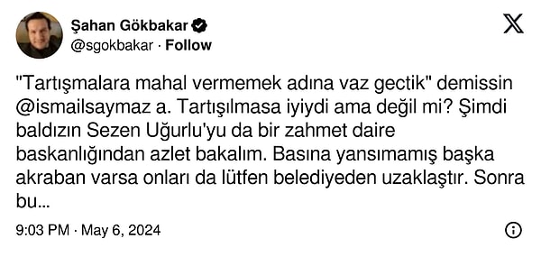 "Sonra bu rezillik için sana oy veren herkesten özür dile. Bir daha da aklından bile geçirme böyle işleri bey amca."