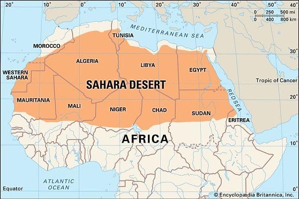 Dünyanın en büyük sıcak çölü Sahra, günümüzde yaklaşık 9.2 milyon metrekarelik bir alanı kaplıyor.