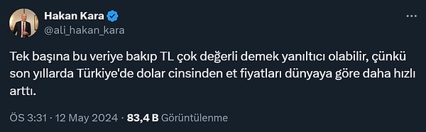 Kara, sonrasında TL'nin aşırı değerli olmasına yönelik yorumlara da cevap verdi.