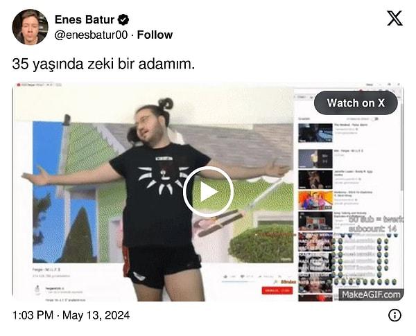 Enes Batur ise bu gönderiyi Jahrein'in geçmiş yayınlarından birinde Twitch politikalarını eleştirmek için twerk yaptığı anları atarak paylaştı.