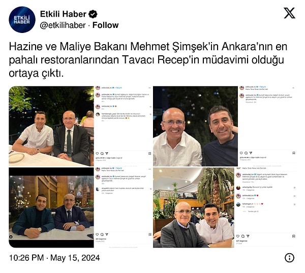 Dönelim Şimşekle olan resimlere! Twitter'da ya da X'teki haber hesaplarından olan Etkili Haber, Şimşek'in restoranın müdavimi olduğunu paylaşınca yorumlar da ikiye bölündü.