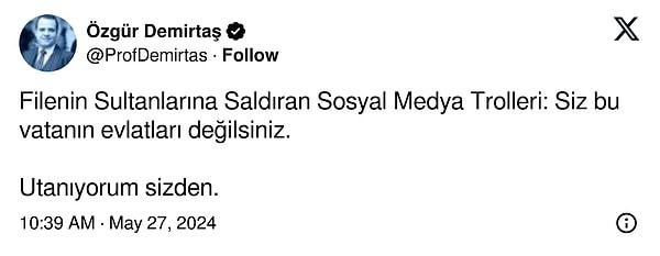 Demirtaş'ın da isim vermeden, "Filenin Sultanlarına Saldıran Sosyal Medya Trolleri: Siz bu vatanın evlatları değilsiniz. Utanıyorum sizden." paylaşımı hemen sonrasında denk geldi.