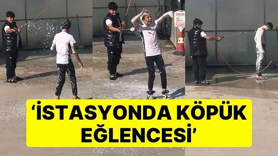 Akaryakıt İstasyonunda Tehlikeli Eğlence: Sıcaktan Bunalıp Birbirlerine Köpük Sıktılar