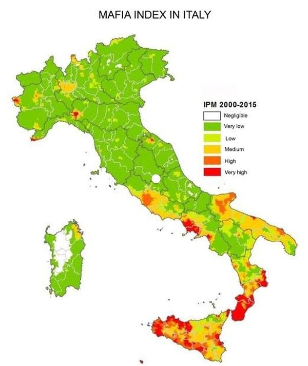 12. İtalya'da mafya yoğunluğu haritası.