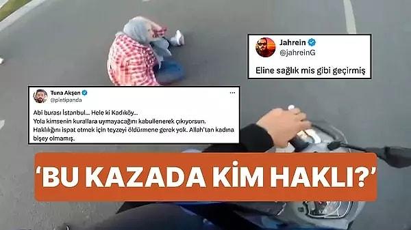 İstanbul'da Kadıköy'de kırmızı ışıkta karşıdan karşıya geçen bir yayaya çarpan motorsikletli, sosyal medyayı ikiye böldü. Motorsikletlinin kask kamerasına yansıyan kaza anında kimin haklı olduğuna dair tartışmaya Jahrein ve Pintipanda da dahil oldu.