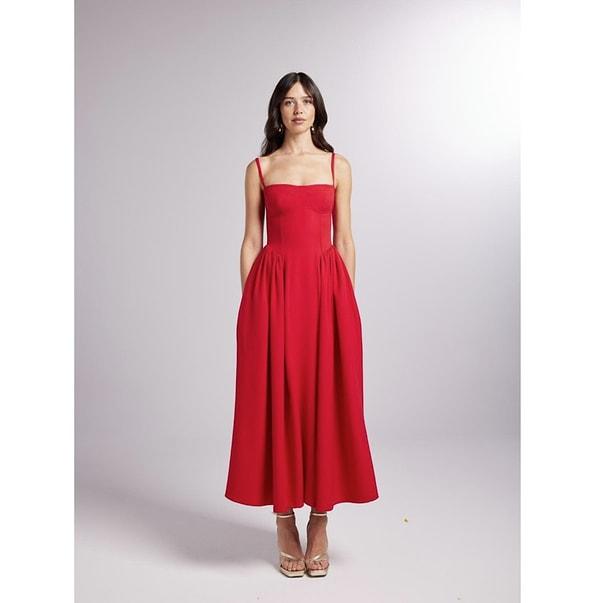 Holly Lolly Askılı Gloplu Uzun bridged elbise Kırmızı
