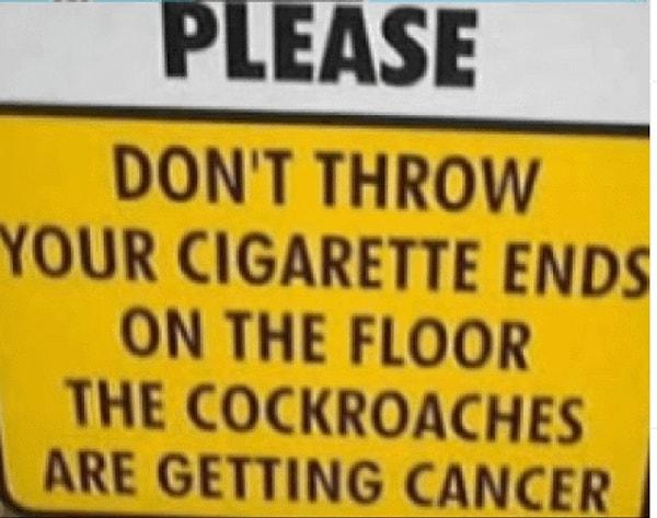 5. "Lütfen sigaranızı yere atmayın. Hamamböcekleri kanser oluyor."