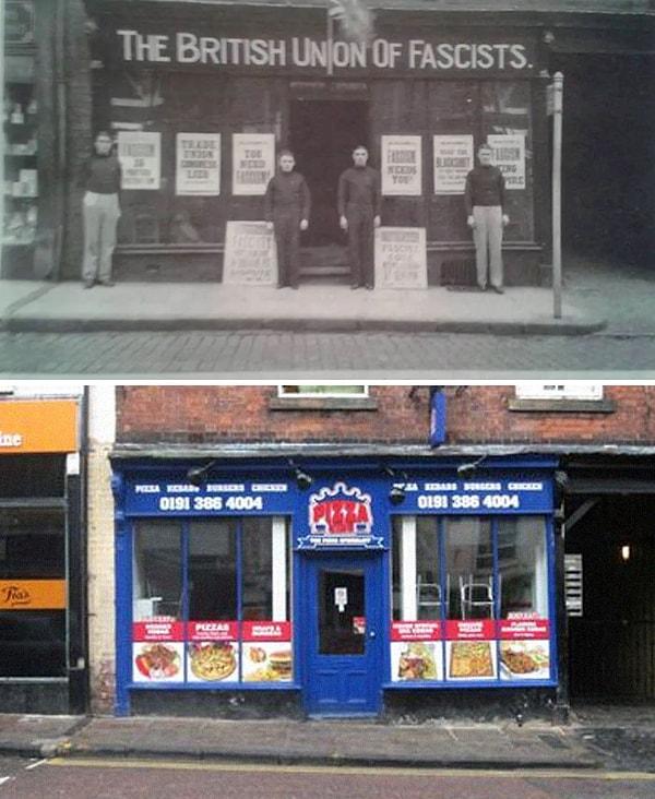 12. İngiltere'nin Durham şehrinde faşist parti binası günümüzde bir pizza dükkanı.