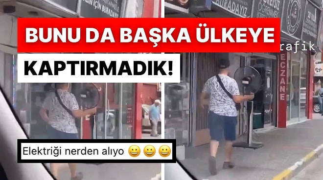 Kavurucu Sıcaklarla Böyle Baş Etti: Balıkesirli Vatandaş Sokakta Vantilatörle Gezdi