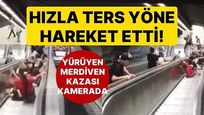 Hızla Ters Yöne Hareket Etti! İzmir Metro'sunda Meydana Gelen Merdiven Kazası Kamerada