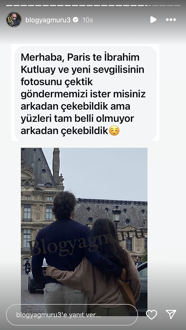 '@blogyagmuru3' hesabına gelen bir takipçi mesajıyla ortaya çıkan iddiada, İbrahim Kutluay'ın başka birine gönlünü kaptırdığı ve yeni aşkıyla Paris sokaklarında gezdiği öne sürüldü.