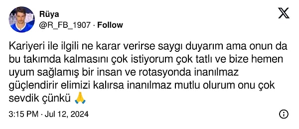 Sempatik tavırlarıyla sadece Fenerbahçelilerin değil tüm voleybolseverlerin kalbini fetheden Stysiak'ın transfer dedikodularına ilişkin X platformundaki yorumlardan bazıları ise şöyle: