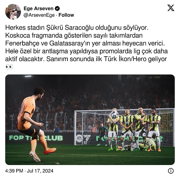 Galatasaray-Fenerbahçe rekabetinin EA Sports FC 25 fragmanında kendine yer bulması oyuncuları da ihtimaller konusunda şimdiden hayli heyecanlandırdı.