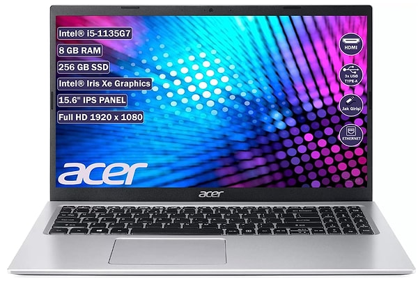 4. Acer Aspire 3 A315-58 Dizüstü Bilgisayar, Intel i5-1135G7 İşlemci 8 GB Ram, 256 GB SSD