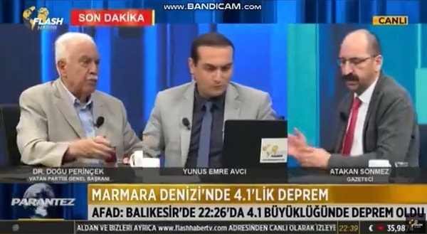 Gazeteci Atakan Sönmez’in “CHP şu anki çizgisiyle ülkenin 1. partisi olduğunu söylüyor.” demesi üzerine Perinçek, “Bakın, iktidar olamaz.” sözleriyle konuşmaya başladı.