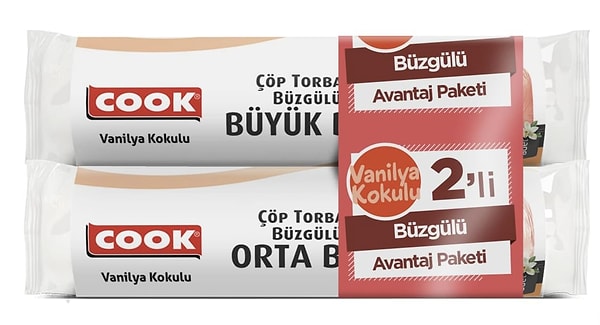 2'li gelen Cook Vanilya Kokulu Büzgülü Çöp Torbası Seti vanilya kokulu.