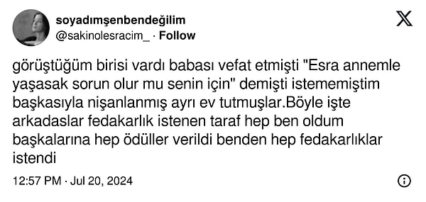 Kullanıcı, yaşanan bu sürecin sonunda erkek arkadaşının başka biriyle nişanlandığını ve ayrı bir eve çıktıklarını paylaştı.