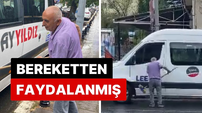 Bereketten Faydalanmak İstedi: İstanbul'da Bir Vatandaş Yağan Yağmurda Aracını Yıkadı