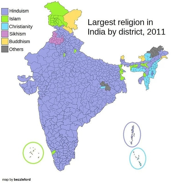 1. Bölgelerine göre Hindistan'daki en popüler inançlar, 2011.