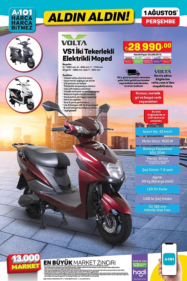 Volta VS1 İki Tekerlekli Elektrikli Moped 28.990 TL