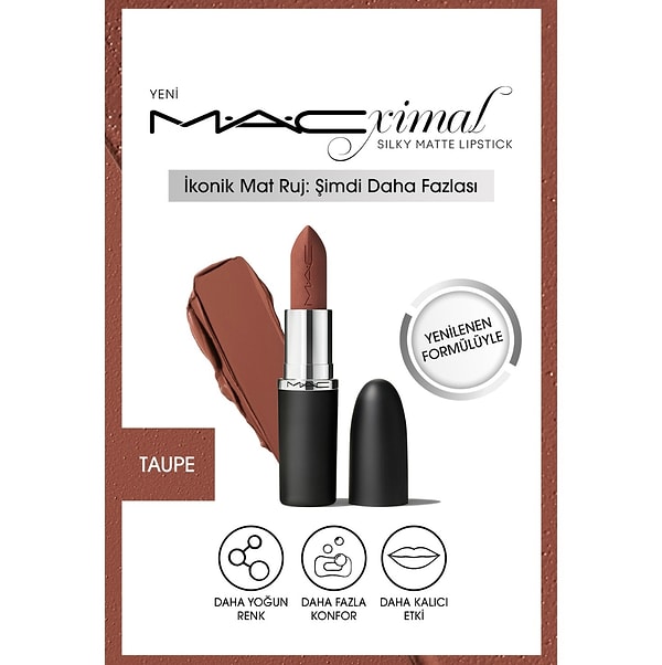 6. M·A·C XIMAL Silky Matte Lipstick Nemlendirme Etkili Yoğun Renk Sağlayan Ruj - Taupe