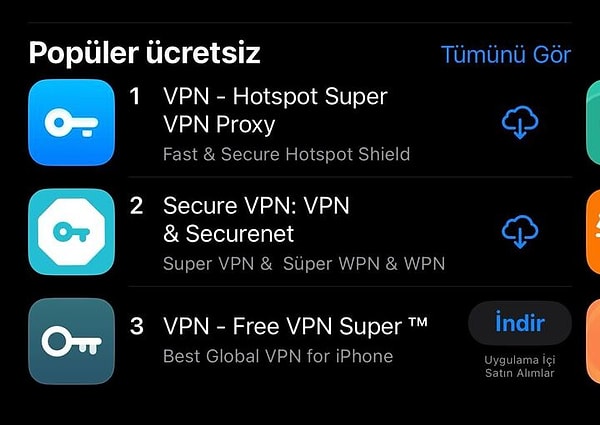 Kullanıcılar 'Instagram VPN ile nasıl açılır?' araştırması yaparken App Store'da en popüler uygulamalar listesinde de VPN uygulamaları yer aldı.